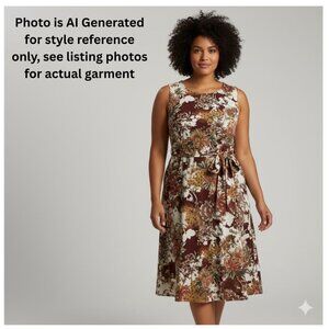 SHELBY & PALMER Sleeveless Floral Tie Waist Jersey Midi Dress Brown XL